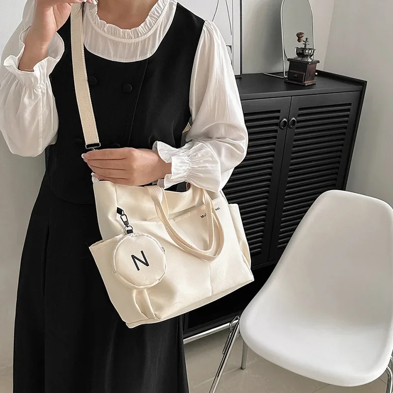 Oxford Design Double Sided Pocket Tote Bag Teen Women Large Capacity Handbag Single Shoulder Crossbody Bag with Round Coin Purse