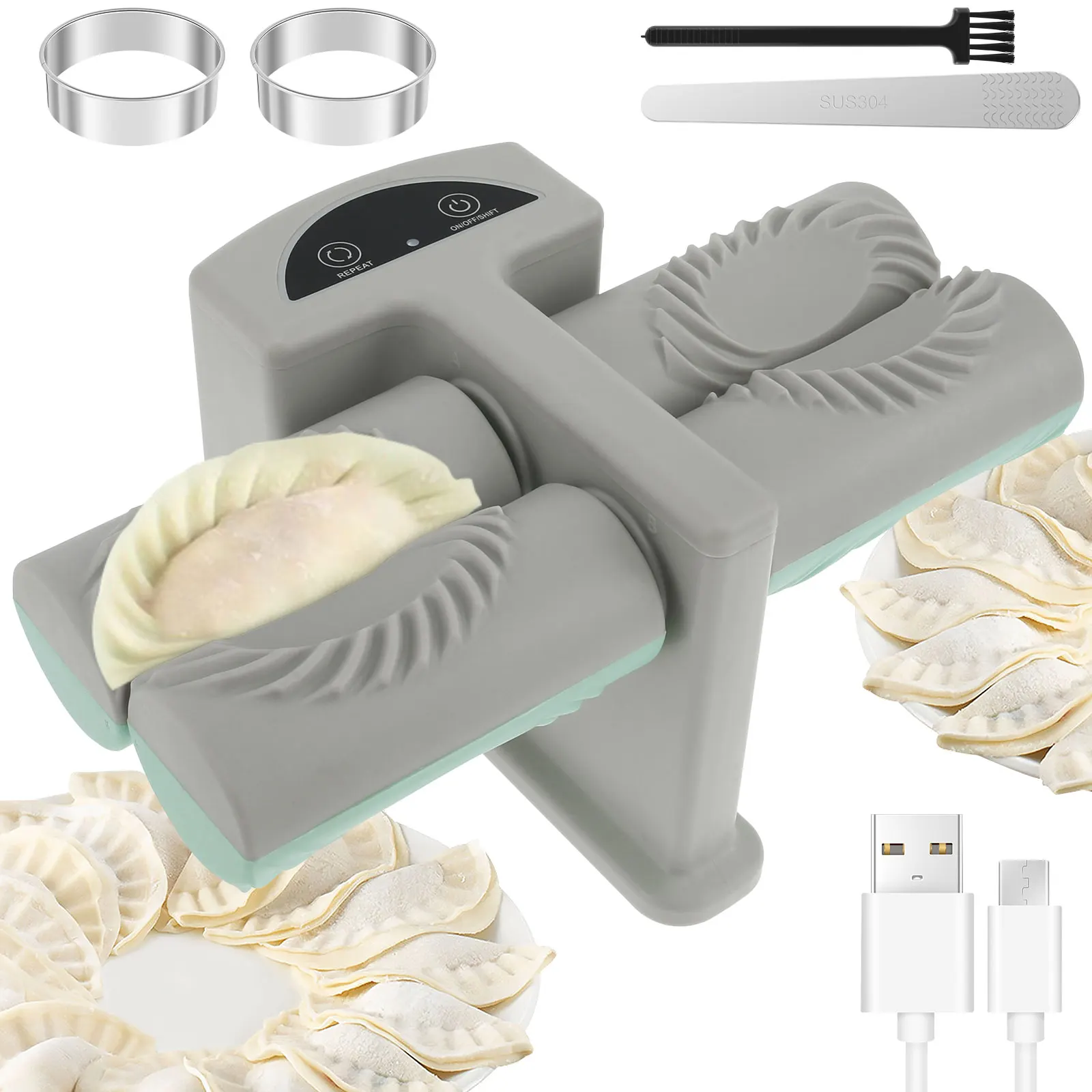 

Electric Dumpling Maker Double Head Dumpling Maker Machine 2 Sizes Adjustable Dumpling Maker Press 1300mAh Rechargeable Dumpling