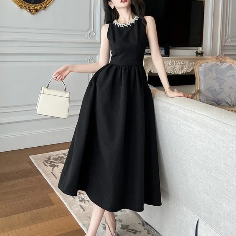 

Black Pearl Beading Women Dress Bodycon Elegant Sleeveless Evening Party Dresses Vintage Summer Streetwear Vestidos