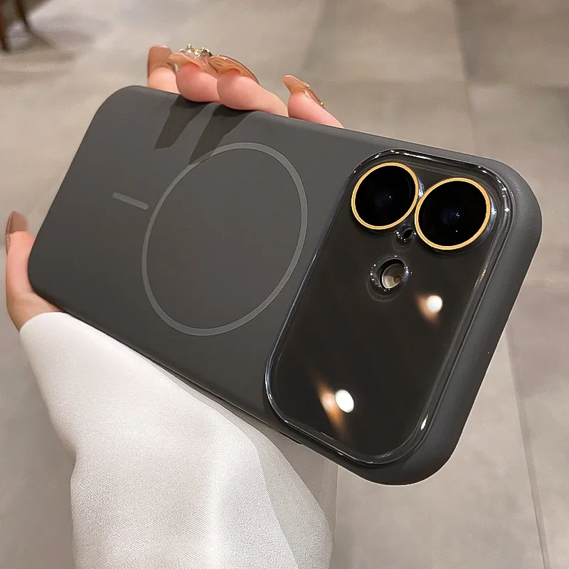 Luxury Liquid Silicone Shockproof Phone Case with Crystal Lens Protection and MagSafe Compatibility