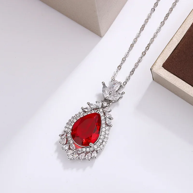 Silver Necklace Exquisite 925 Silver Plated Necklace For Women Elegant Colorful Water Drop Shaped Zircon Pendant Fashion Party Jewelry Gift