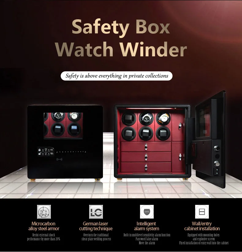 Sfc6a4d80baf444e798e85c3f4f4d386eI Watch Winder Intelligent Safe Deposit Box Automatic Watch Steel Storage Safe Box 6/9/12 Watches & Jewelry Storage Cabinet