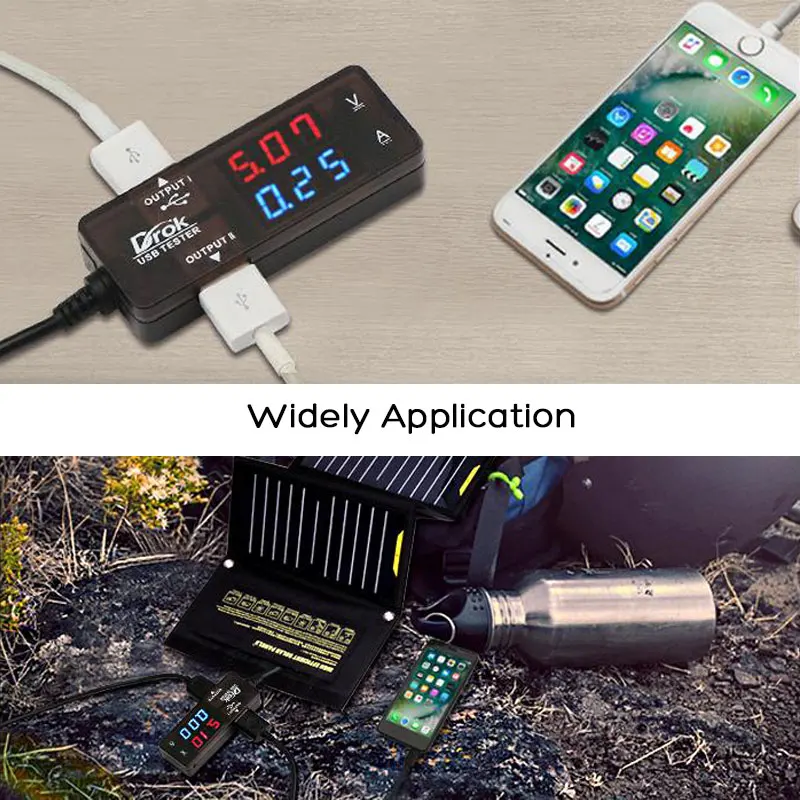 USB-A USB-C Multimeter Dual USB Ports PD QC 2.0 3.0 with Color LED Display Battery Charger Monitor for Phone Laptop Solar Panel