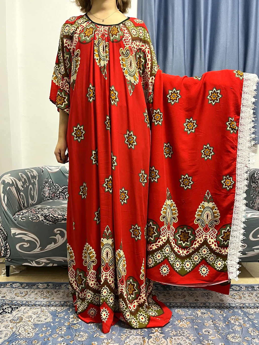 Abayas For Women 2023 Muslim Fashion Floral Print Femme Robe Musulmane Islam African Dress Caftan Marocain With Large Scarf