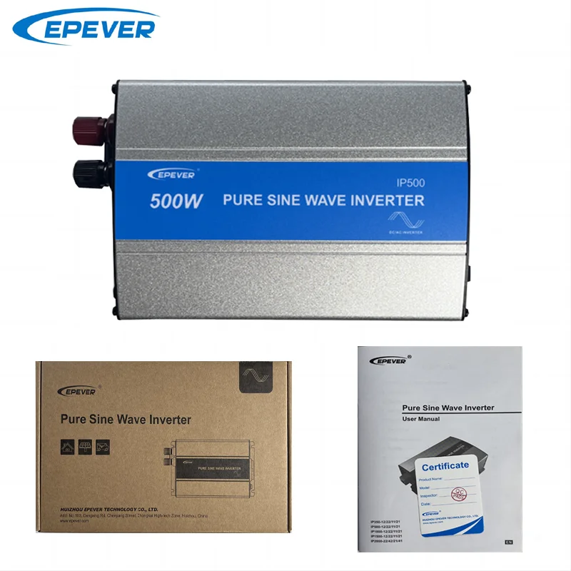 EPEVER 500W 순수 사인파 인버터 12V/24V DC 입력 220V 230V AC 출력 태양광 패널 오프 그리드 타이 인버터 IPower IP500-12/22