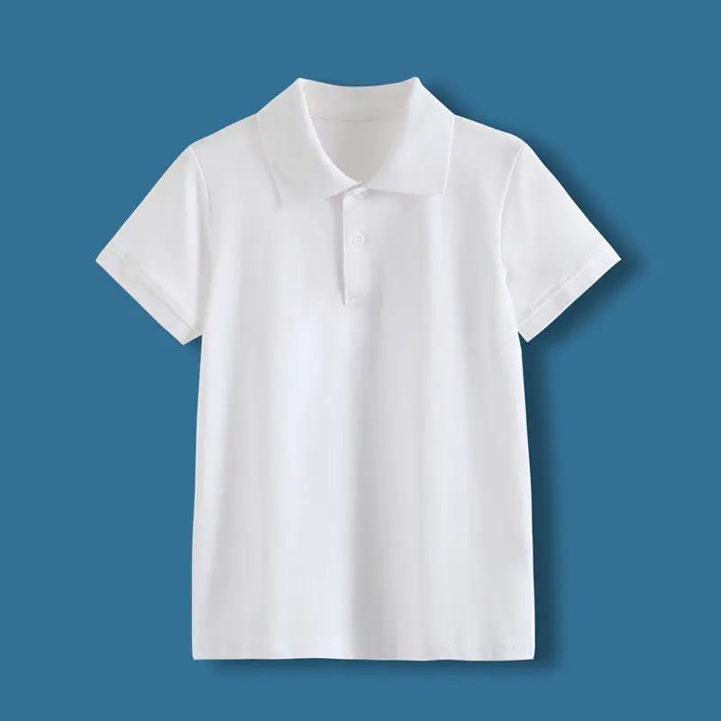 Children's Long Sleeved, Boys Girls, Middle-Aged Young Children, Pure Cotton Collar, Primary School Uniform, White Polo Shirt,
