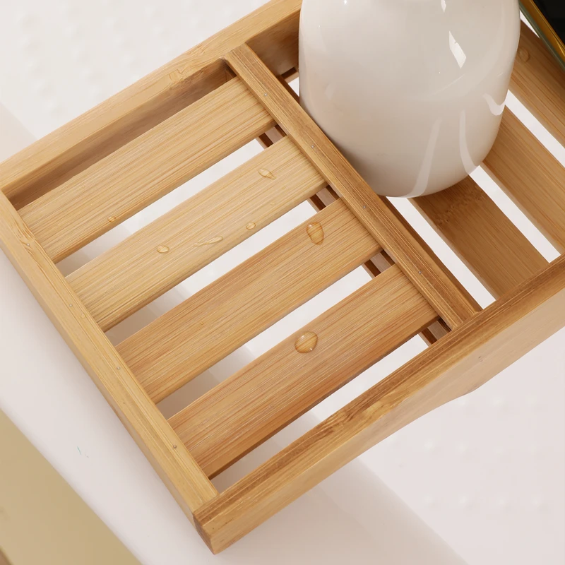 Minimalist Japanese-Style Bamboo Bathtub Caddy Extendable Bath Tray Non-Slip Spa Organizer for Bathroom/Tub Waterproof Design