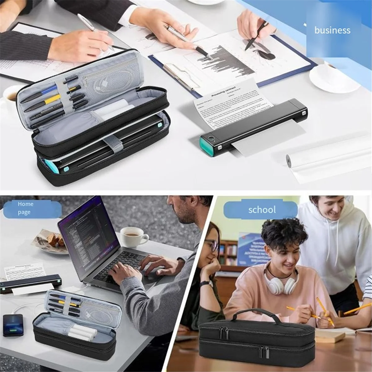 A04R-Portable Printer Case for Phomemo M08F, Itari M832, JADENS, Aixiqee, MUNBYN Double-Layers Mobile Printer Storage Bag