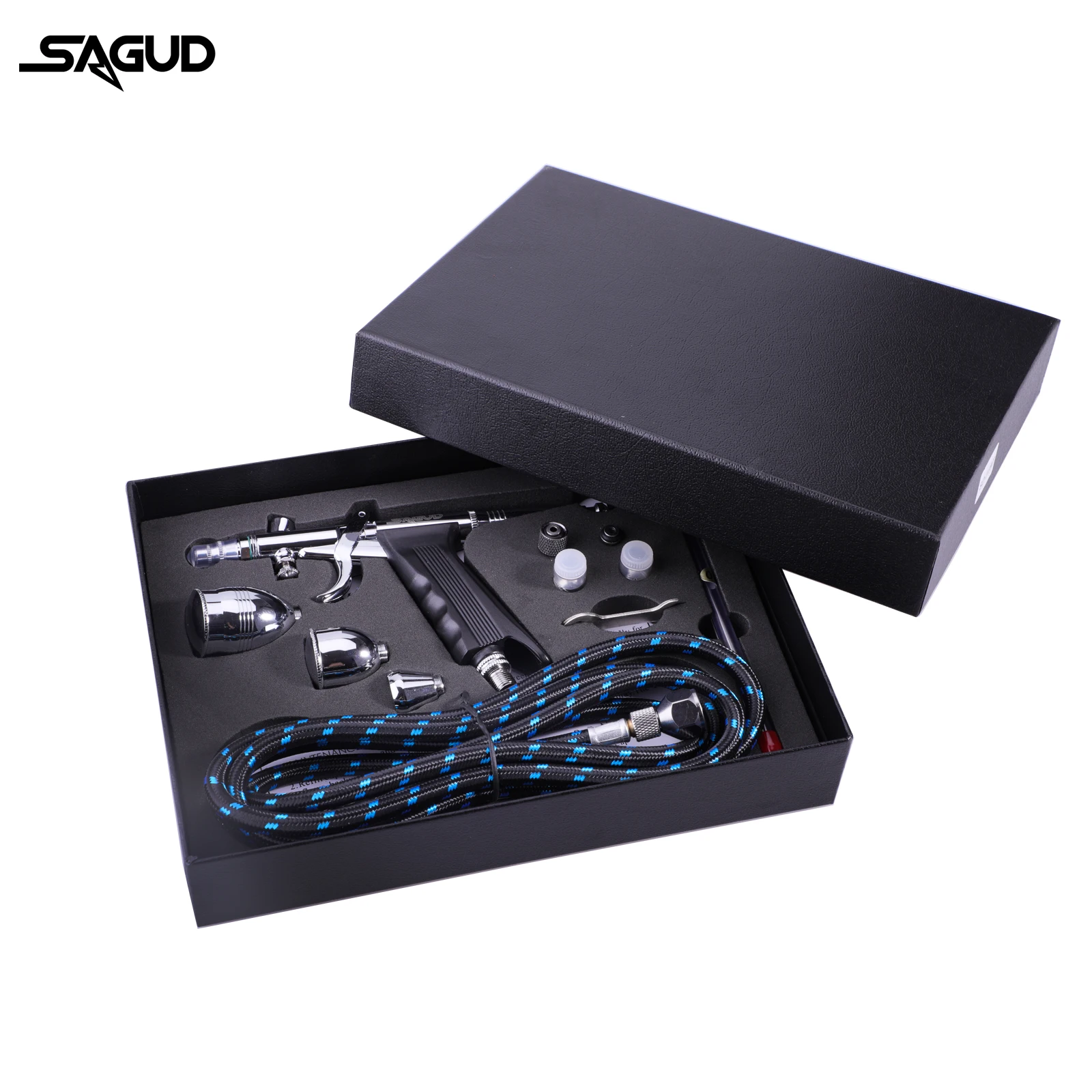 Set Aerografo Professionali 3 Ugelli 0,3-0,5-0,8 Mm - Doppia Azione Alimentazione A Gravità Per Trucco, Nail Art E Modellismo