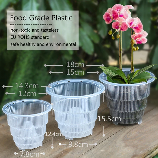 Meshpot Clear Plastic Orchid Pots with Holes and Saucers for Repotting Small Orchid Planters Root Control Orchid Transparent Pot 2
