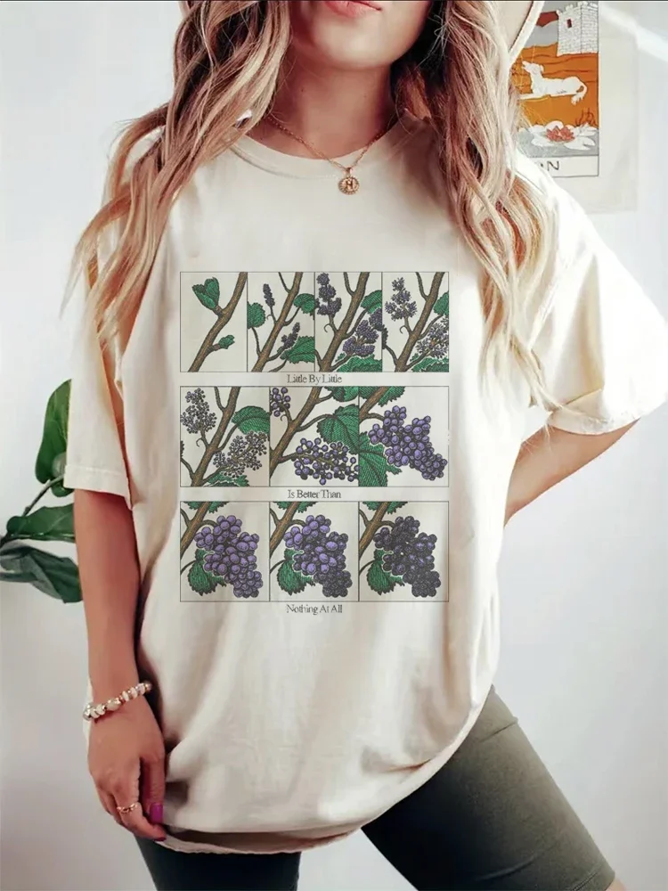 

Short Sleeved Clothing Women's Fashionable Watercolor Cute New Casual T-Shirt Top Fun Grape Print Pattern Style Plus Size T-Shir