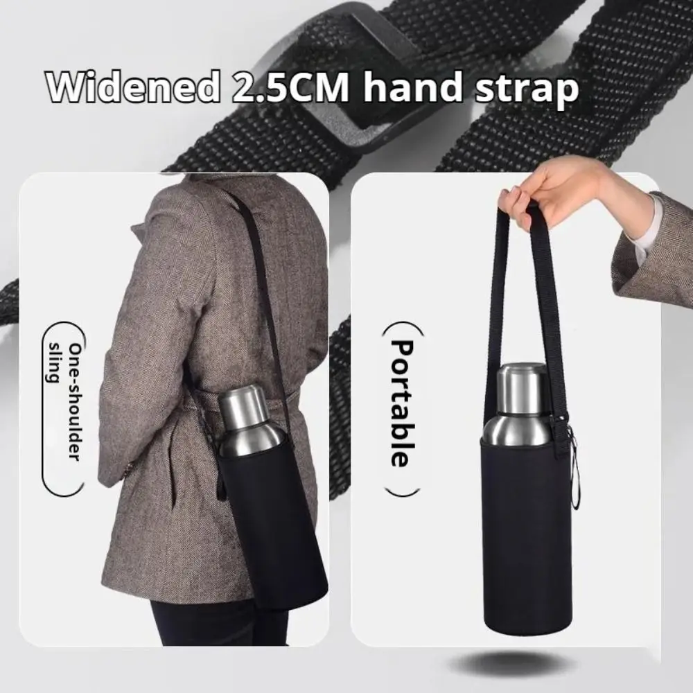 Adjustable Neoprene Water Bottle Holder with Strap (Black)