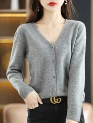 Elegant V-Neck Single-Breasted Short Cardigan - Women's Slim Knitwear in Solid Korean Fashion - S (Gray)