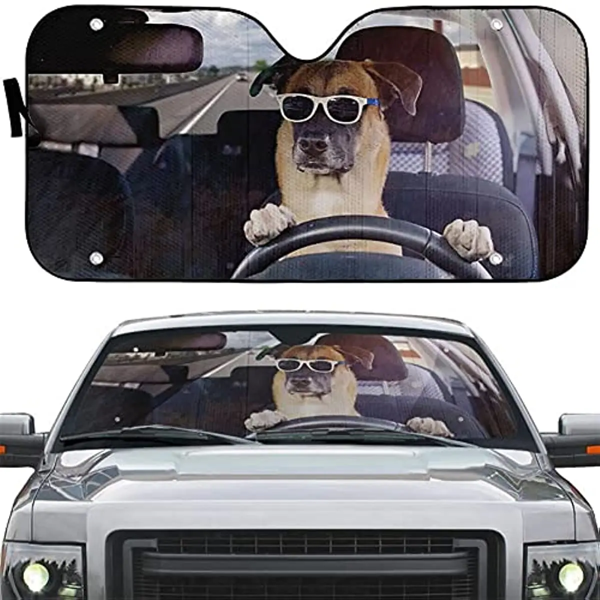 

SWEETOP Fashion Cute Dog Print Front Windshield Sun Shade Car Sunshades Auto Sun Visor Protector Foldable Car Sunscreen Heat Shi