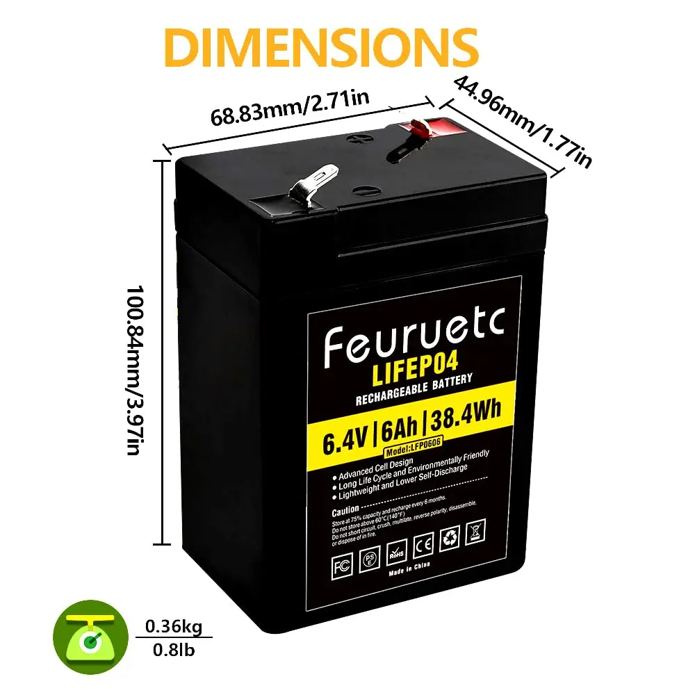 6V 6Ah LiFePO4 Lithium Battery, 2 PCS,2000 Cycles Rechargeable Lithium Iron Phosphate Battery, Used for Emergency Lights