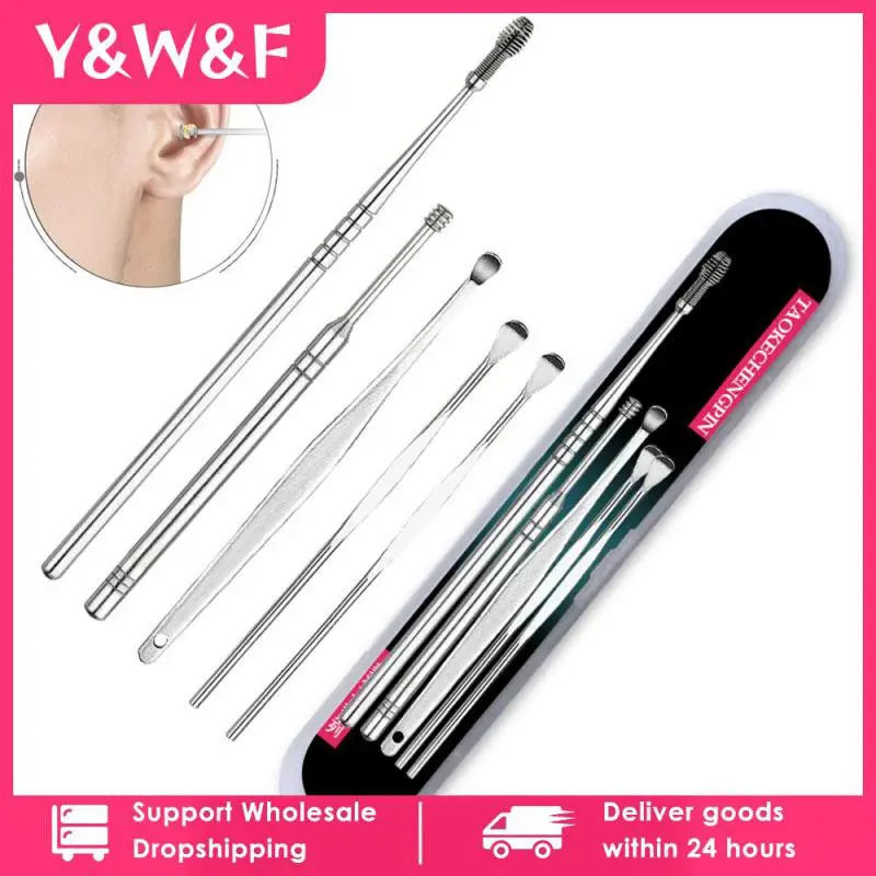 

Set Ear Cleaner Kits Cotton Swab Stainless Steel Earpick Ear Wax Pick Curette Remover Spoon Spiral Ear Clean Tool with Case