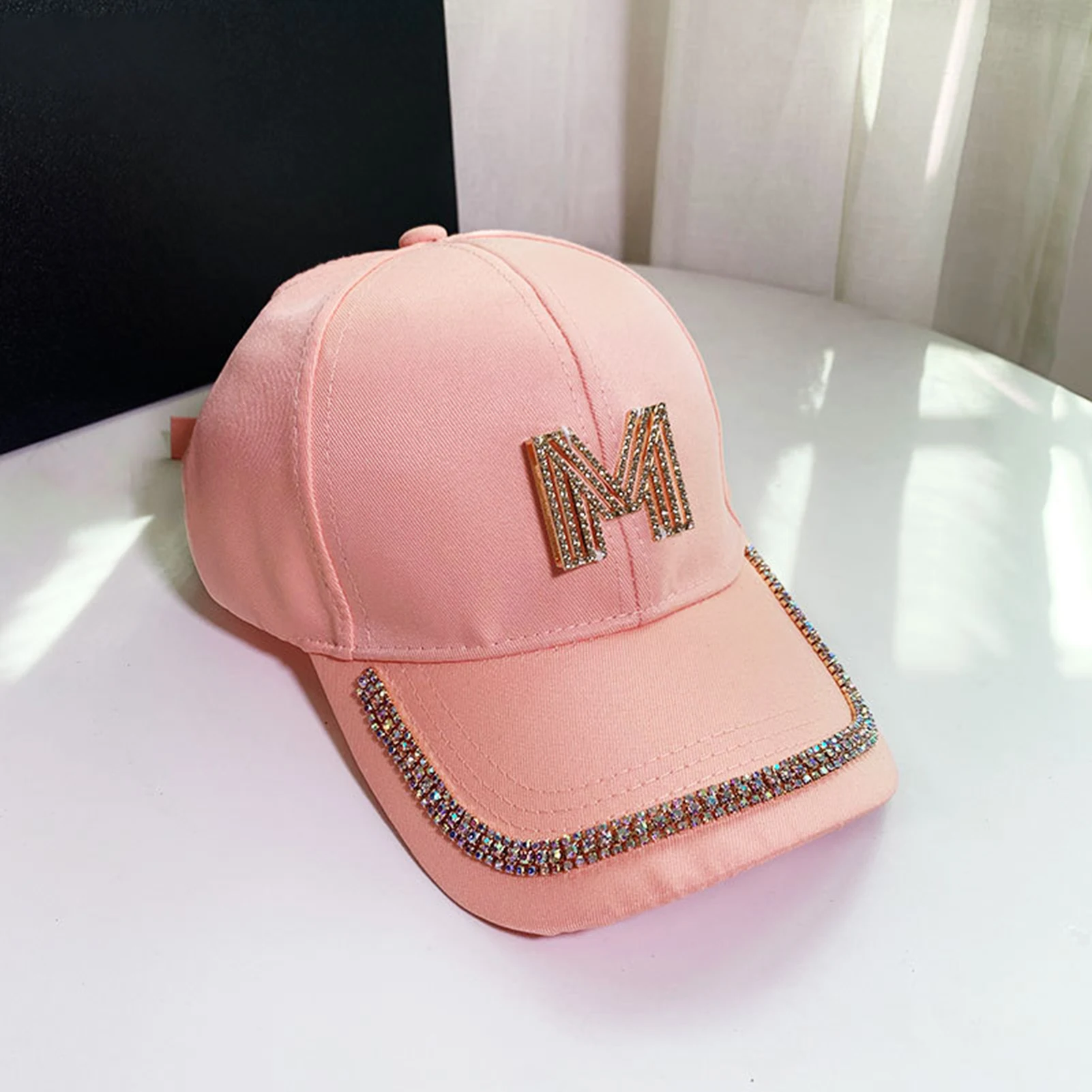 Female Baseball Cap Letter M&d Rhinestones Korean Version Of Female Leisure Hat Outdoor Sports Motorcycle Cap Street Wind Visor