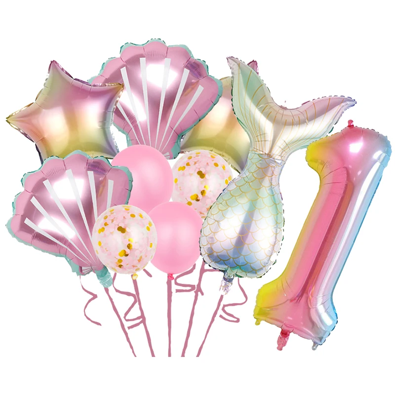 Lila Meerjungfrau Geburtstags-Tischdeko Party Mädchen Pappteller Becher Servietten Tischdecke Geburtstagsbanner für Kinder Ballonset Hintergrund – Detail 38
