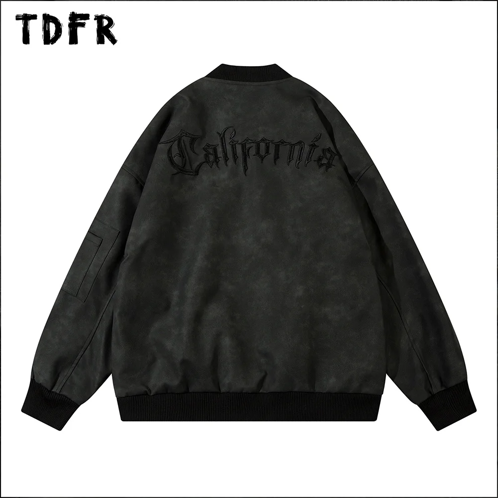 

Letter Embroidery Leather Jacket Mens Autumn Winter Casual Streetwear Long Sleeve Outerwear Men