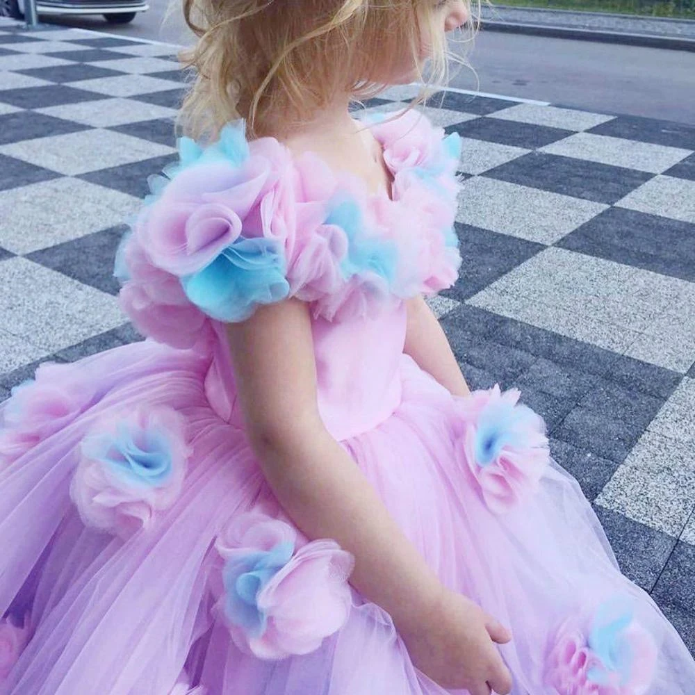 Flower Girl Dresses Floral Appliqu&eacute; Dress Girls Dresses Flower Girls Dresses Kids Formal Wear Birthday Christmas Wedding Party Events Hand Made Flowers Tulle