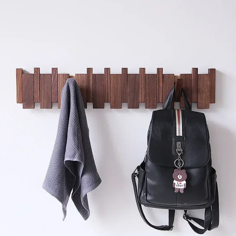 Wall Mounted Black Walnut Coat Rack Solid Wood Clothes Hook Dropshipping Entrance Door Hanger Coat Rack Home Decor Ds Furniture