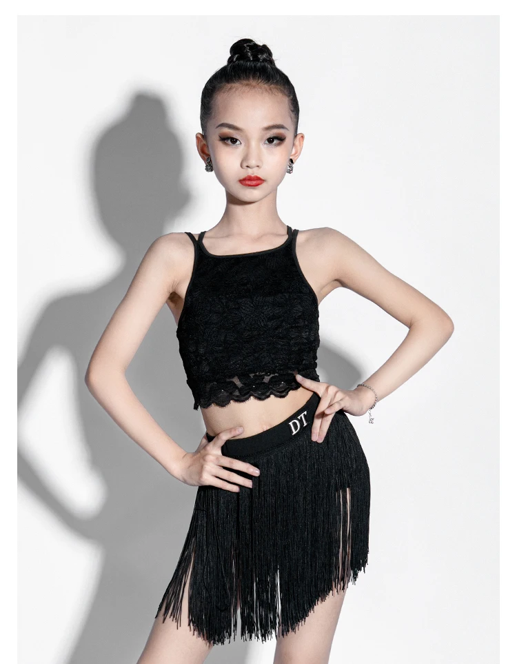 

Summer New Kids Latin Dance Suit Camisole Top Short Fringed Skirt Latin Dance Practice Clothes Girls Performance Costume L22200
