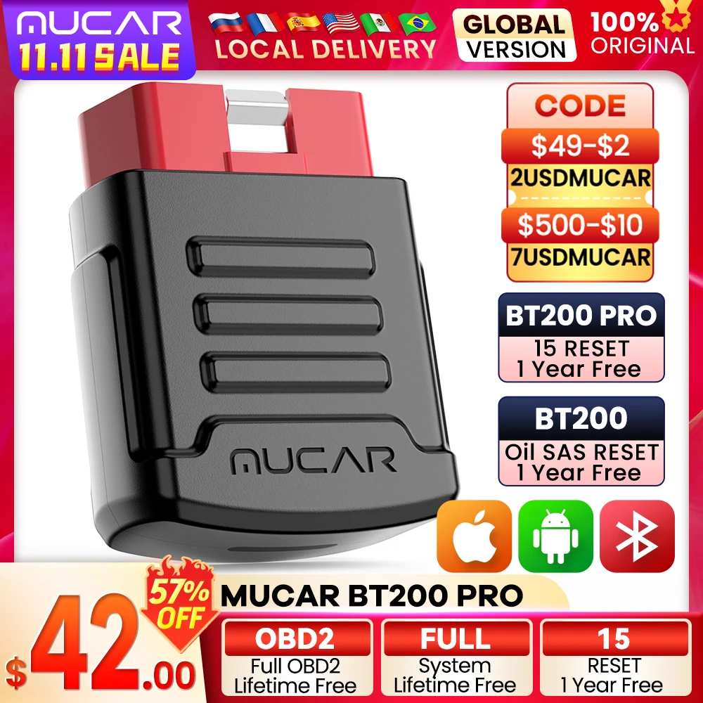 Obd2 Scanner Obd Code Reader System Diagnostic Tool 1-10pcs MUCAR BT200/BT200 PRO OBD2 Car Diagnostic Tools Automotive Scanner obd2 Code Reader Auto All Systems Diagnosis Scan Tool