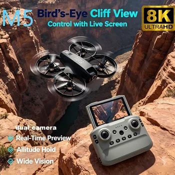 Nuovo Drone M5 2026 con Telecamera HD Aerea 8K, GPS, Evitamento Ostacoli Intelligente, Schermo Telescopico, Telecomando e Motore Brushless