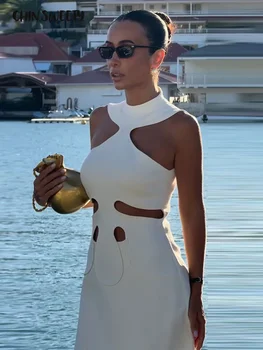 Elegant Halter Women's Dress Sleeveless Hollow Out Hip Package Lady Mini Dresses 2026 Spring Summer Chic Female Robe Holiday 1