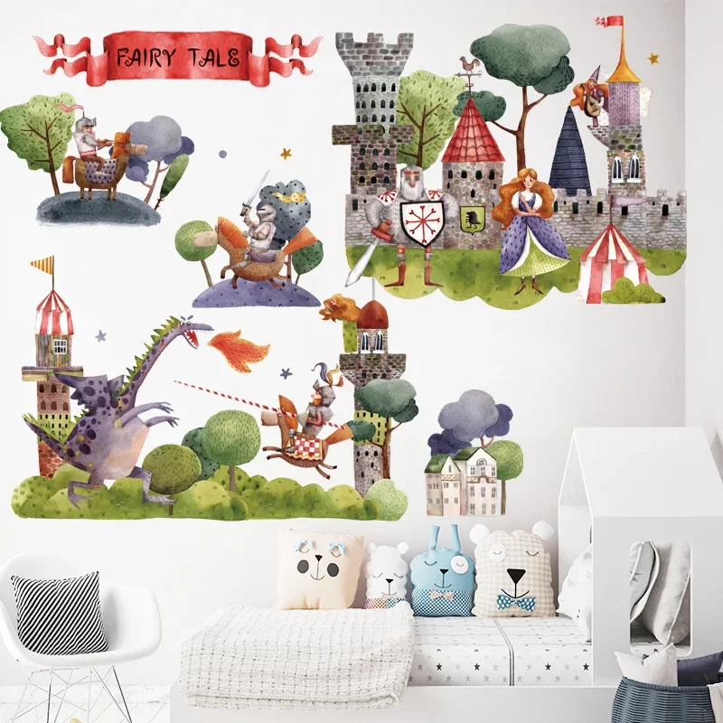 Cartoon Castle Knight Wall Sticker for Baby Room Activity Room Kindergarten Classroom Wall Decoration Fo Children Play Roles