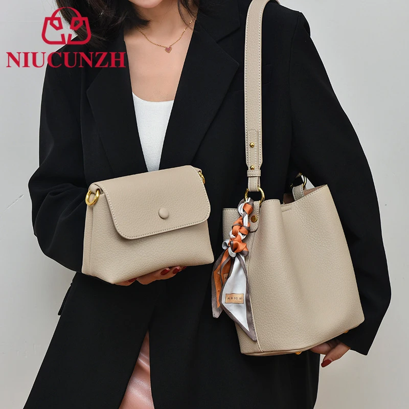 

NIUCUNZH Genuine Leather Women Shoulder Bag Handbags Luxury Designer Bucket Bags Ladies Totes Classical Casual Crossbody Bags