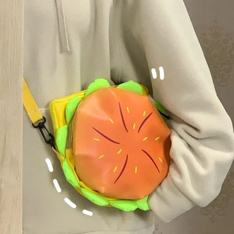 Waterproof Messenger Bag Large Capacity Shoulder Bags for Women Cute Cartoon Hamburger PU Leather Purses Funny Handbag