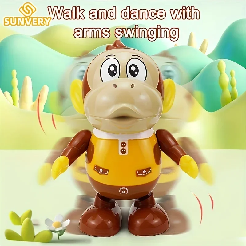Baby Interactive Dancing Monkey Toy Music Lighted Cartoon Robot for Children Swinging Walking Toys Christmas Gift for Toddlers 2