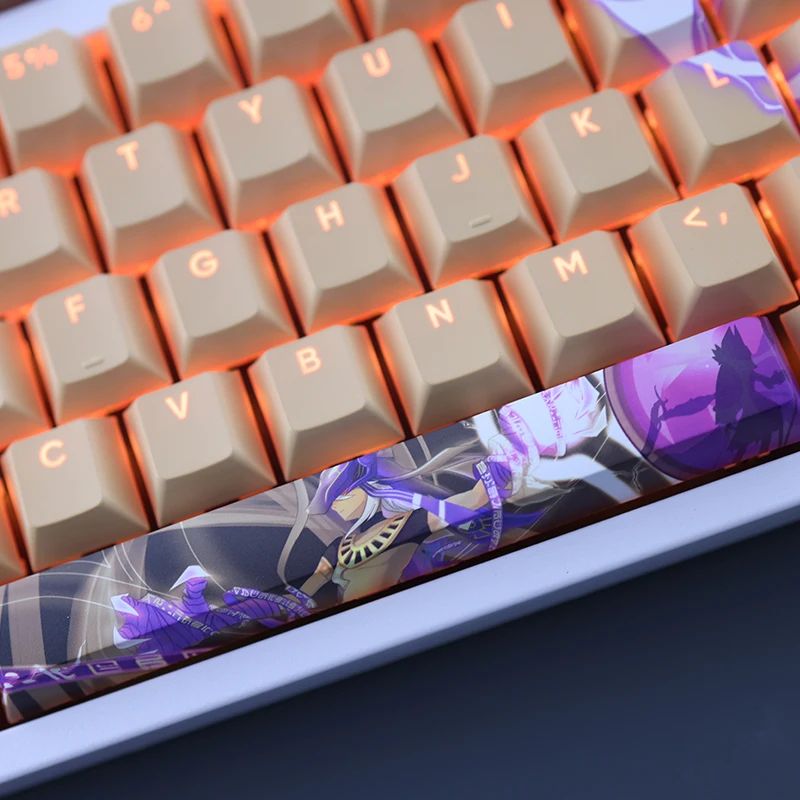 Chaves Conjunto Genshin Impacto Cyno Keycap Pbt Tintura Subbed Backlit Keycaps dos Desenhos Animados Anime Gaming Key Caps para Ansi 61 87 104 108 108 - Imagem 6