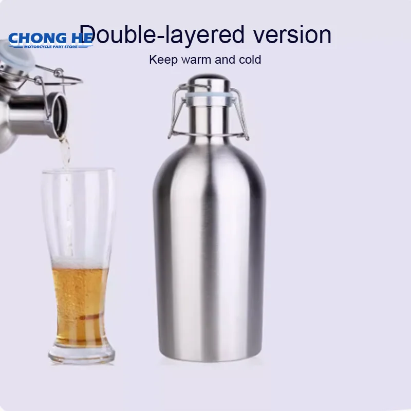 304 스테인리스 스틸 맥주 케그, 야외 이중층 단열 및 보냉, 휴대용 대용량 음료 캔, 2L, 11cm x 28cm