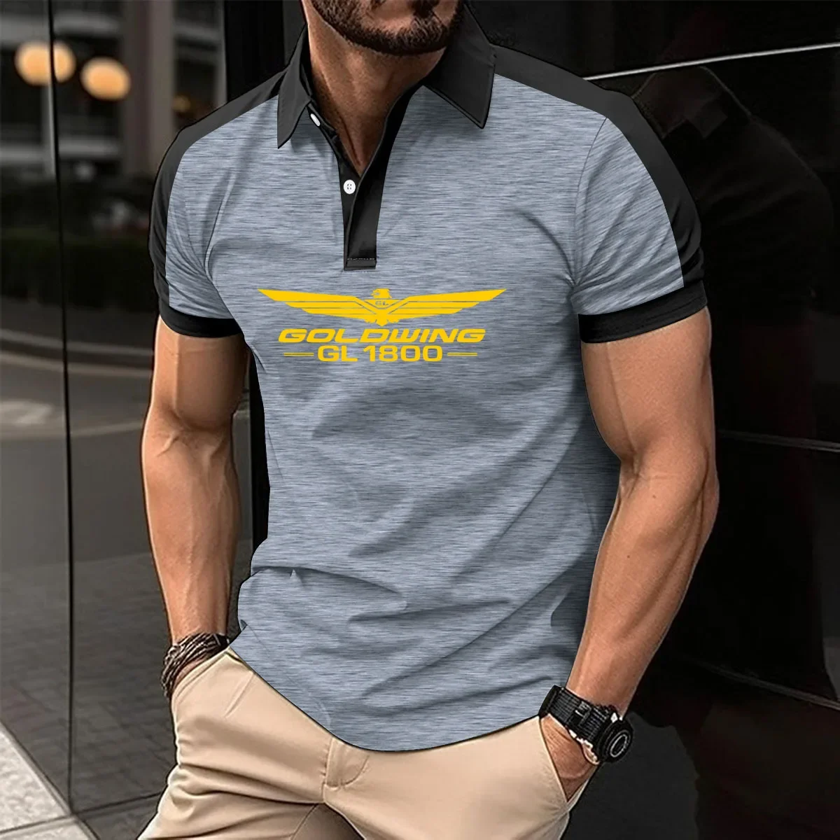Description Picture 6 of itemHarajuku men's shirt 2024 cotton POLO shirt for men Golden Wing gl1800 Color matching Casual sports Korean short sleeve shirt
