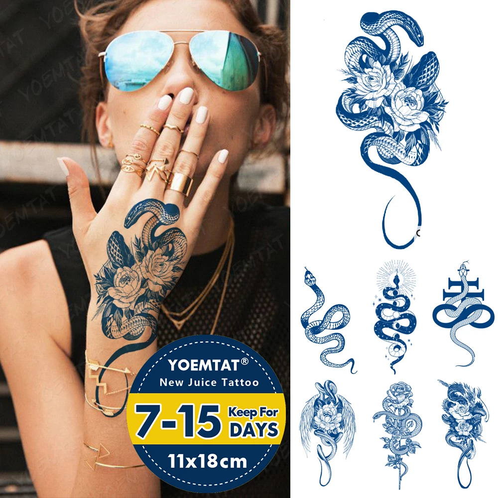 

Semi-Permanent Waterproof Temporary Tattoo Stickers Snake Body Art Flash Tatto Genipin Herbal Juice Lasting Ink Fake Tattoos Arm