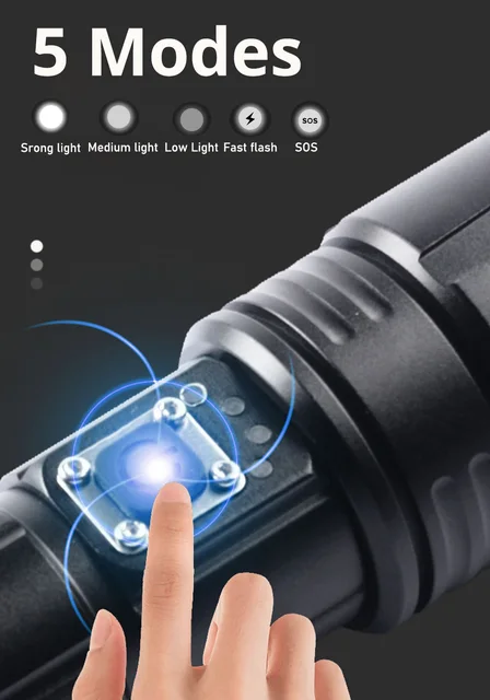 Linterna tactica LED, Flashligth Alta Potencia Recargable USB, 5 Modos –  Abunda shopp