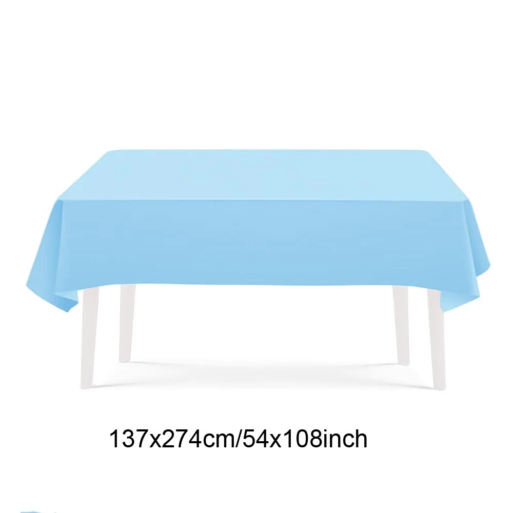 Light Blue Party Supplies Set: Disposable Plates, Cups, Tablecloth, Balloons & Foil Curtain for Baby Shower or Boy's Birthday Decor