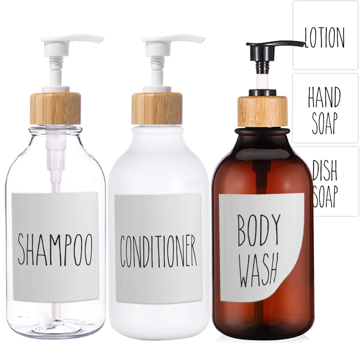 Bathroom Shower Shampoo Bottle with Labels Kitchen Dishes Detergent Storage Bottle Refillable Soap Container