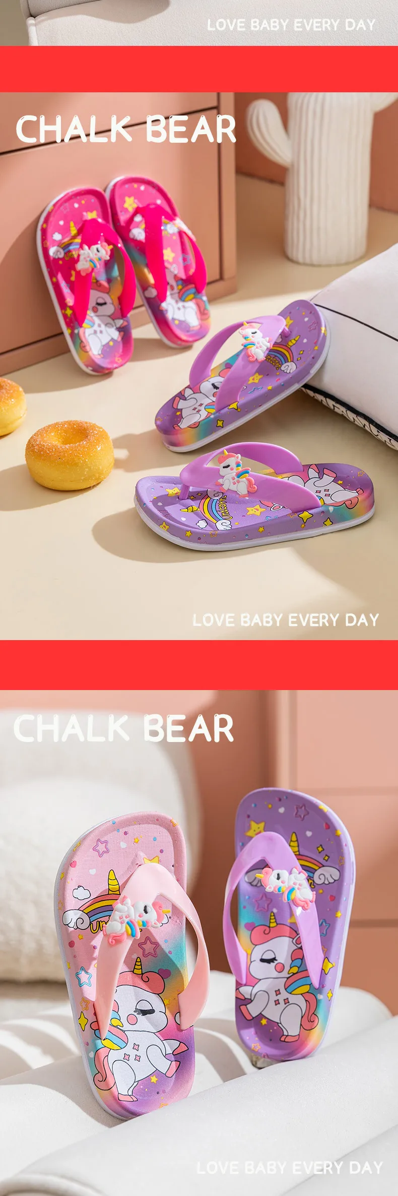 girl princess shoes Summer Cartoon Unicorn Children's Slippers Cute PVC Waterproof Flip Flops For Girls Home Bath Soft Anti Slip Kids Beach Shoes extra wide children's shoes