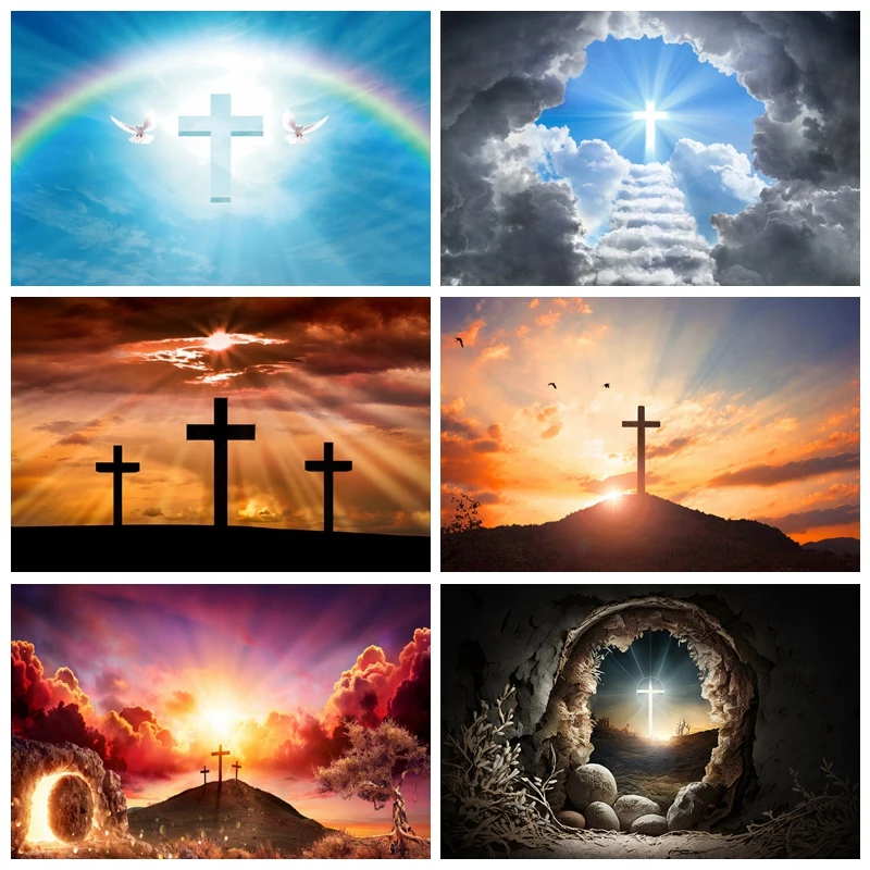 

Jesus Christ Cross Photography Background Sepulcher Lord Pray Backdrop Easter Crucifixion Belief Bible Church Photo Booth Props