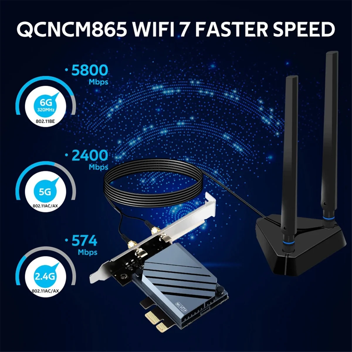 SEMOIC WI-FI 7 QCNCM865 PCIE Wifi Adapter Bluetooth 5.3 WiFi 7 Up to 5.8Gbps Tri-Band with Qualcomm Wireless Card for Win11