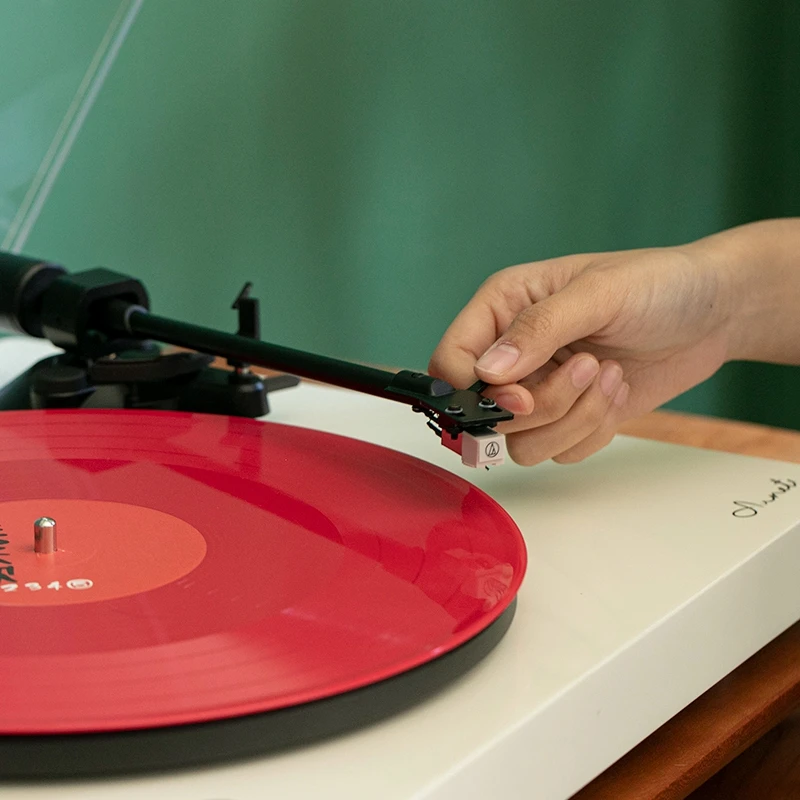 스테레오 Hifi 사운드 나무 휴대용 가방 무선 파란색 치아 Aux Usb Fm 라디오 레트로 Lp 비닐 턴테이블 레코드 플레이어