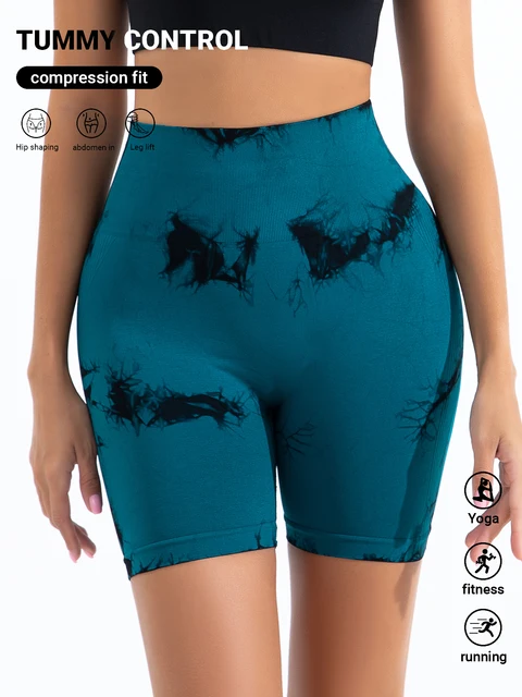 Shorts de yoga taille haute tie-dye pour femmes, shorts de sport côtelés sans couture, leggings de fitness à compression à séchage rapide