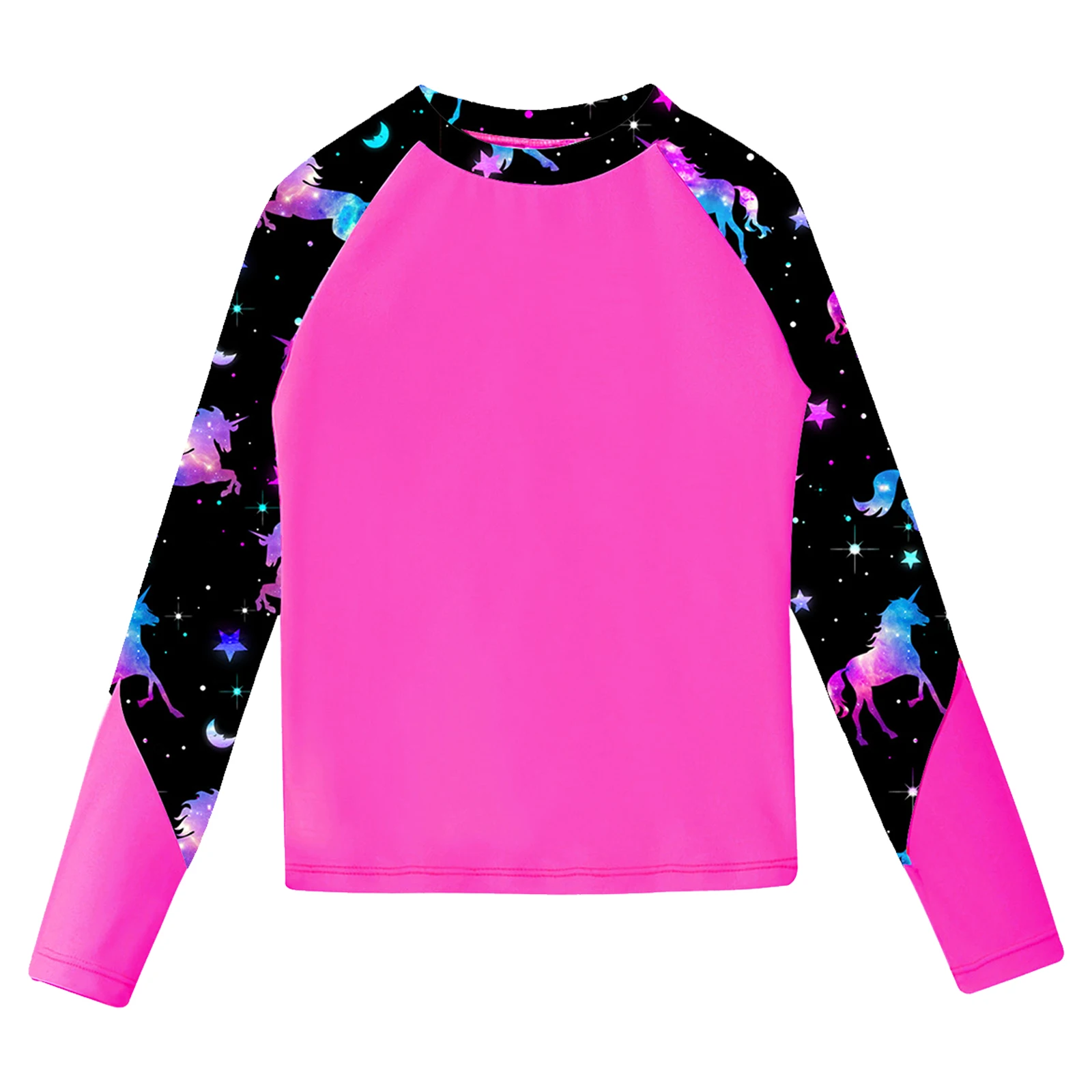 Kids Girls Swimming Shirt Sun Protection Long Sleeve Print Top Swimsuit UV Rash Guard Swimwear Surfwear Pool Beach Bathing Top