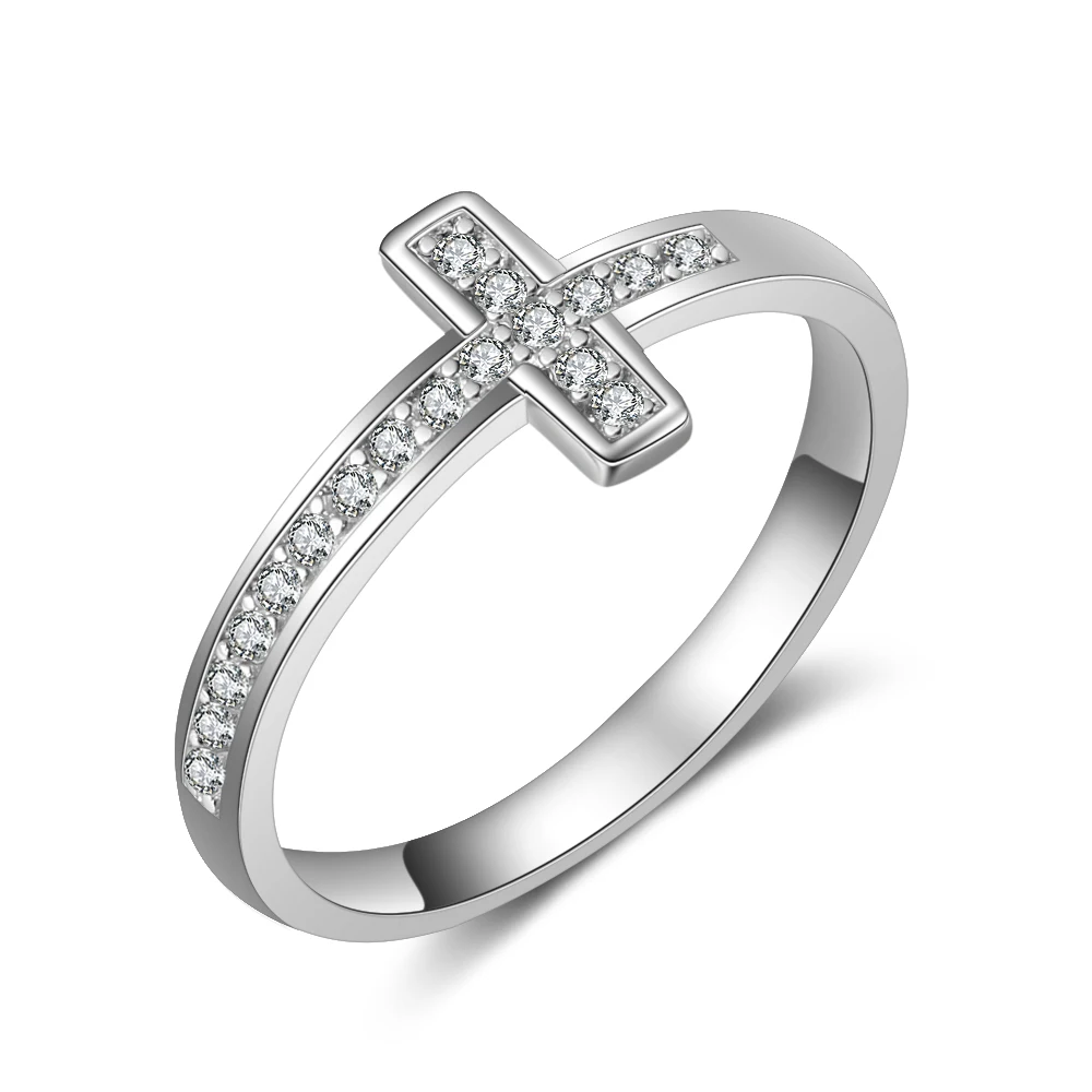 Luxury Silver Color Cross Ring For Women Simple Minimalist Zircon Ring