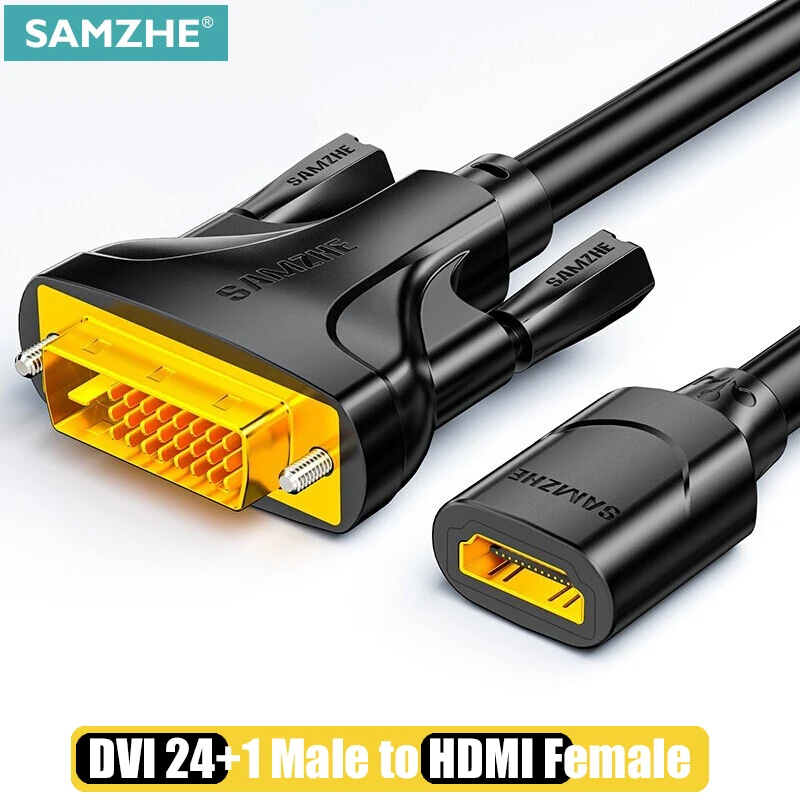 SAMZHE HDMI-совместимый кабель DVI штекер-HDMI гнездо адаптер 1080P для HD ТВ DVD проектора PlayStation 4 PS4/3 ТВ приставки
