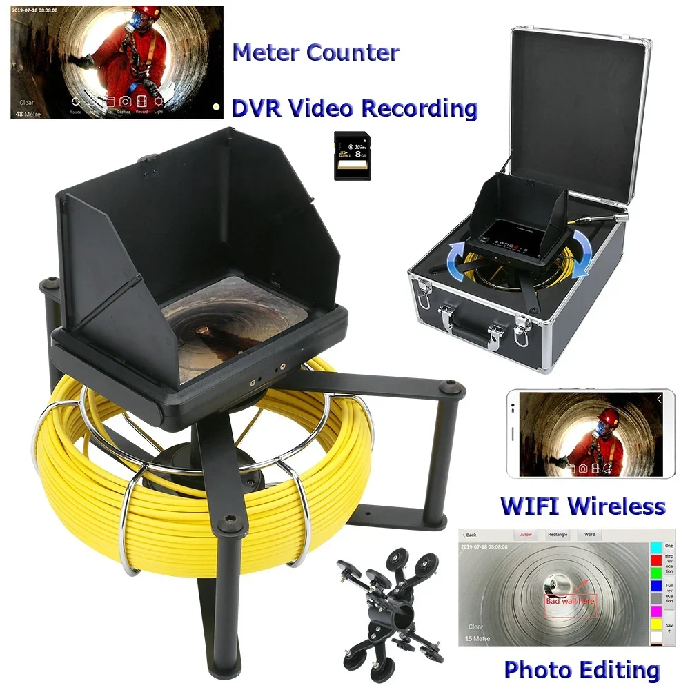 

7 inch Touch Screen Industrial Pipe Sewer Inspection Video HD 1080P Camera with Meter Counter / DVR Function / WIFI wireless