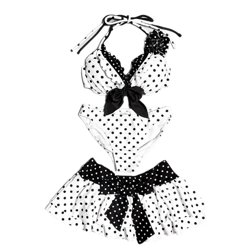 Harajuku Style Polka Dot Bowknot 3 Piece Swimsuit Women's Bikini Set Summer Casual Y2K Fashion Sexy Bathing Suit Skirt Cover Up